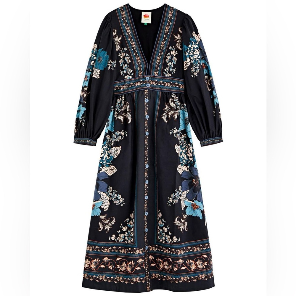 Farm Rio NEW Blossom Tapestry Black Midi Dress - Picture 2 of 15